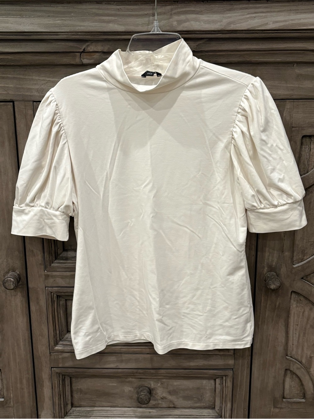 EUC Women’s ANN TAYLOR Off White/Ivory High Neck Puff Sleeve Blouse (Large)